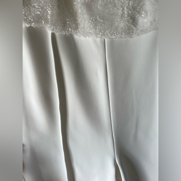 White AMSALE pant jumpsuit with beaded top Size 0 - Picture 6 of 9